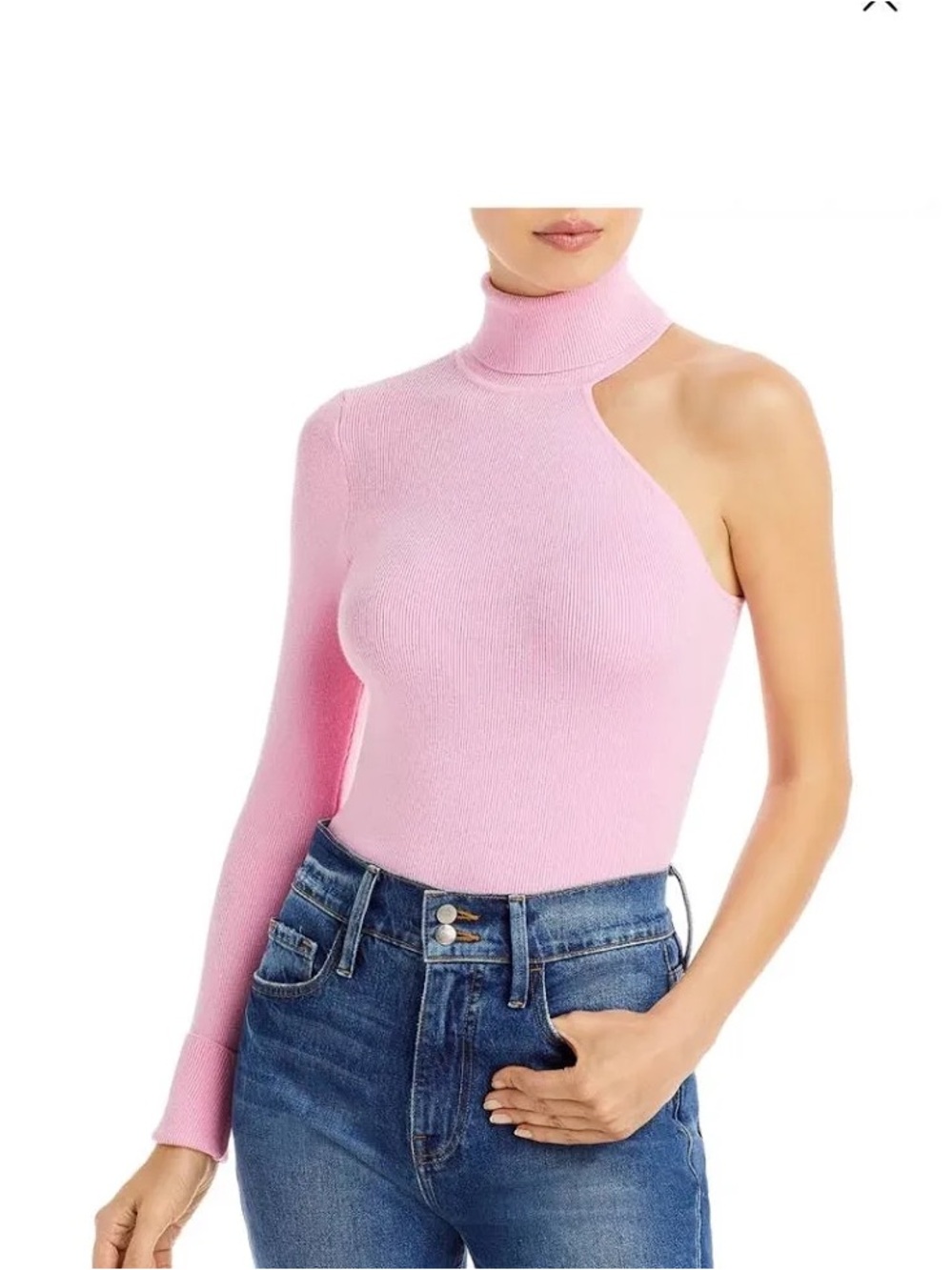 Bardot Soft Pink one shoulder Turtleneck Sweater